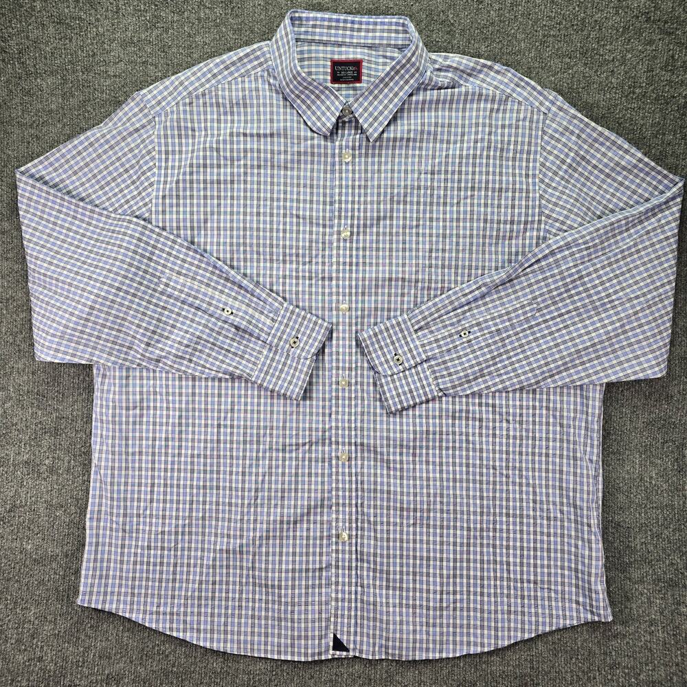 Untuckit Shirt Mens XXL Blue Check Relaxed Fit Long Sleeve Cotton Wrinkle Free
